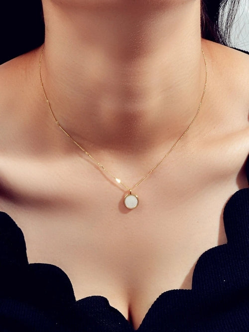 Gold Chain White Enamel Round Pendant Necklace