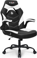 White Gaming Chair With Lumbar Support And Flip Up Arms