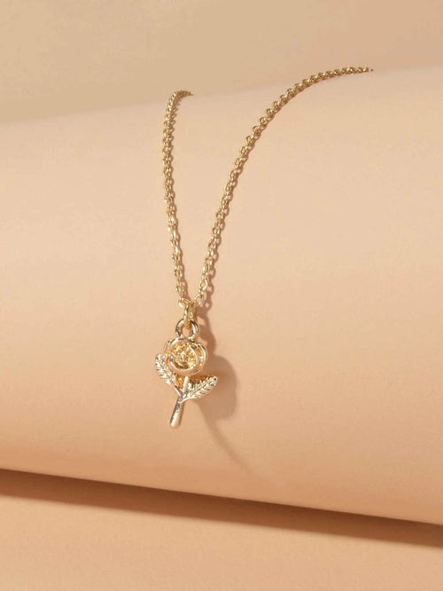Gold Rose Charm Necklace