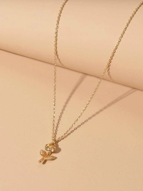 Gold Rose Charm Necklace