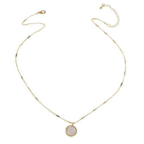 Gold Chain White Enamel Round Pendant Necklace