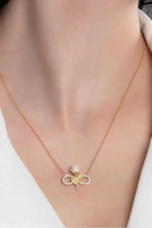 Silver Gold Plated White Rose Infinity Necklace Zircon