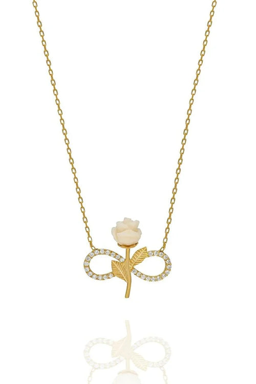 Silver Gold Plated White Rose Infinity Necklace Zircon
